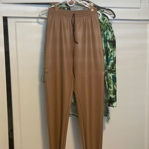 Pretty little thing faux leather trousers with waist tie string